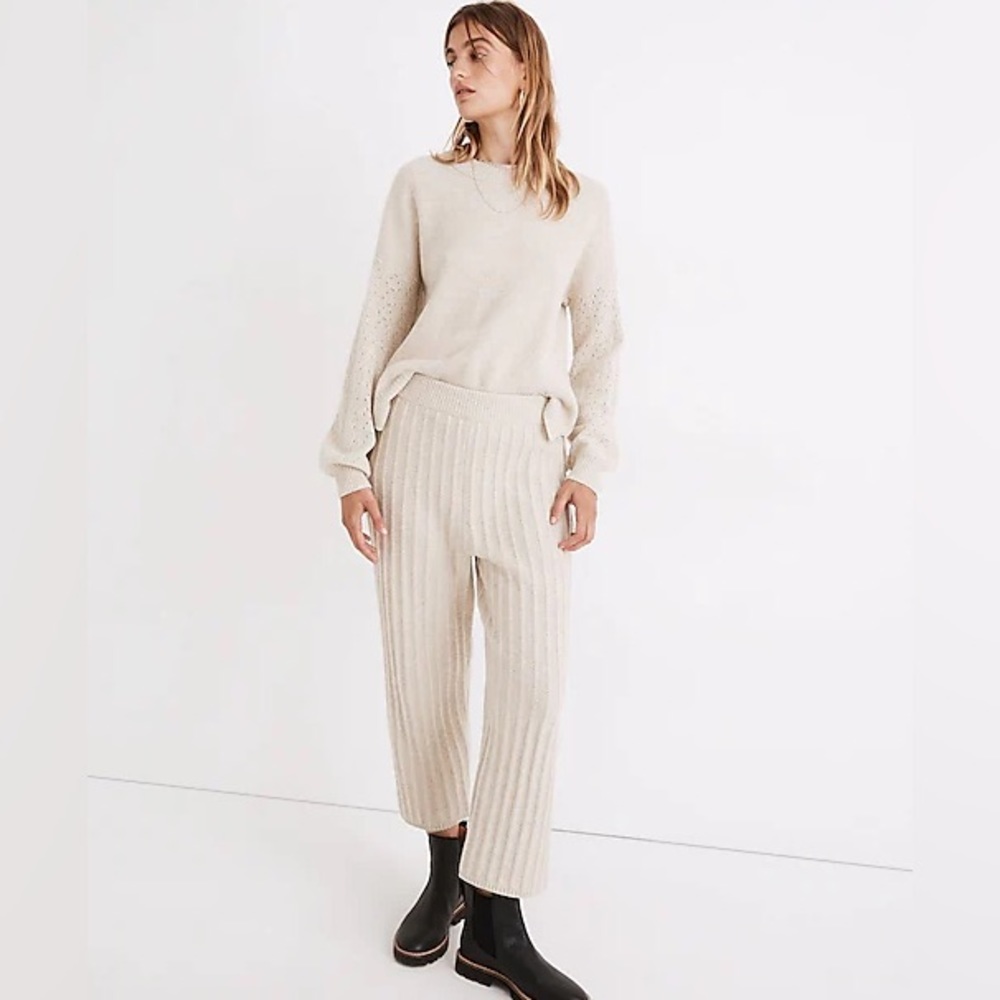 Madewell Pointelle Lounge McLean Sweater M Ivory Wishbone Beige